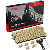 Kamier 428 chain, 132 links, gold finish for durable power transfer on dirt bikes.