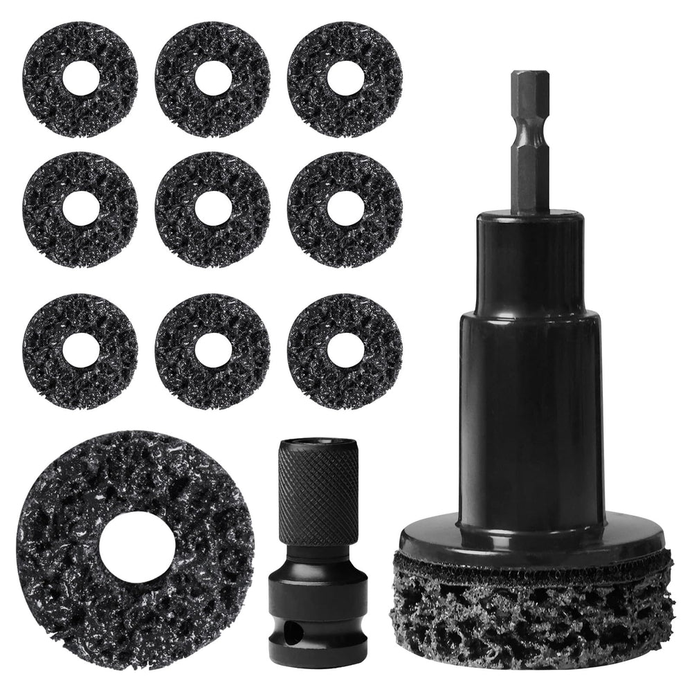 Kamrexi wheel hub cleaning tool kit on workbench for easy auto maintenance.