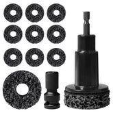 Kamrexi wheel hub cleaning tool kit on workbench for easy auto maintenance.