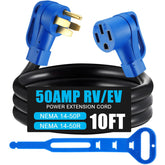 Kanayu 50A RV EV extension cord 10 ft with 14-50P to 14-50R for outdoor use