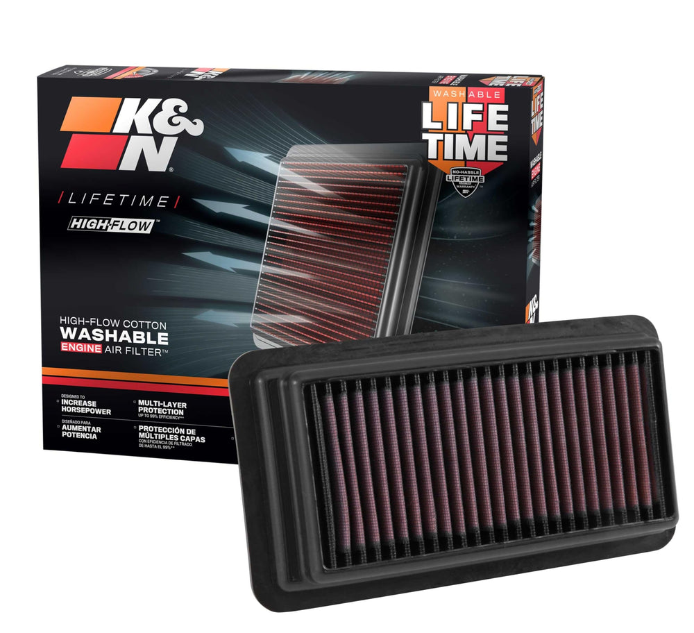 K&N high-flow original air filter close-up with premium media for Honda