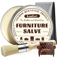 Kanfort Leather Repair Salve bottle offers deep nourishment for leather.