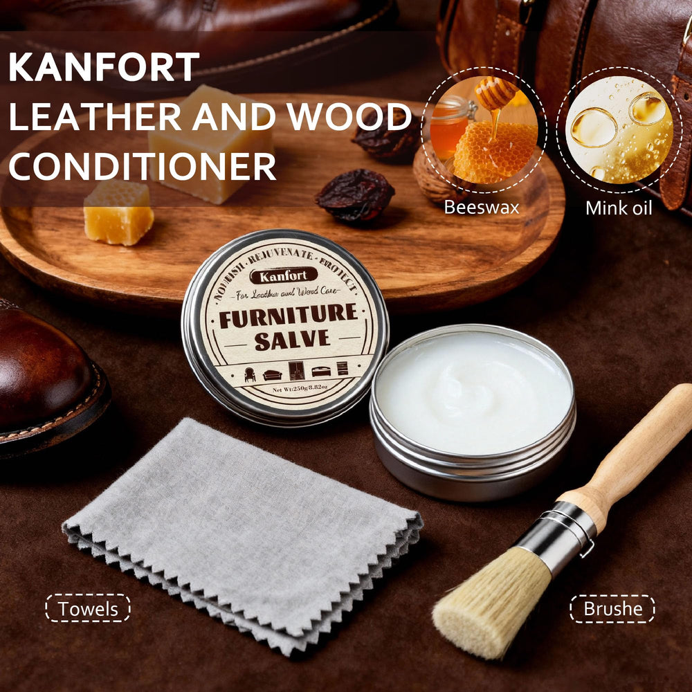Kanfort Leather Repair Salve on a leather couch helps prevent cracking.