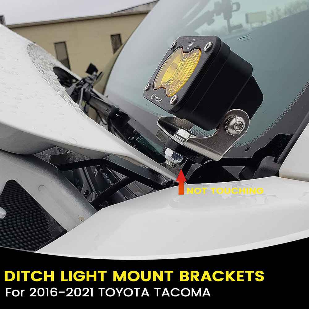 KANGIKX Tacoma ditch light mount kit installed with LED pods for a clean bolt-on fit