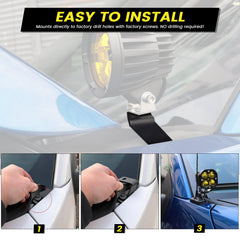 KANGIKX F150 hood light mount bracket installation on the hood without cutting required
