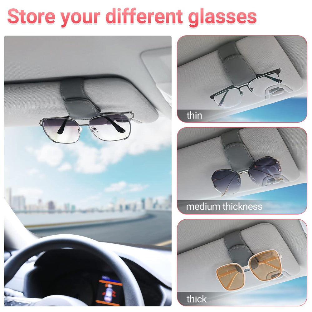 Two-pack KanSmart holder clips to sun visor during commutes.