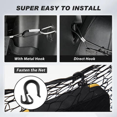 Includes four carabiners and four plastic hooks for versatile cargo management.