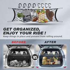 Karltys rear trunk net protects tailgate area and prevents spillages during journeys.