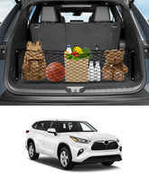 Karltys envelope-style cargo net secures items in the Highlander rear trunk.
