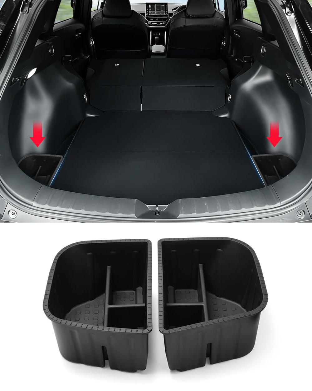 Karltys trunk organizer for Corolla Cross AWD left pocket keeps items neatly stored.