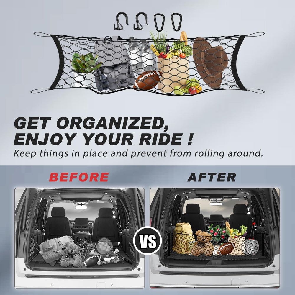 Karltys Yukon trunk net made of durable nylon keeps gear in place.
