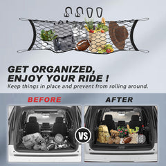 Karltys Yukon trunk net made of durable nylon keeps gear in place.