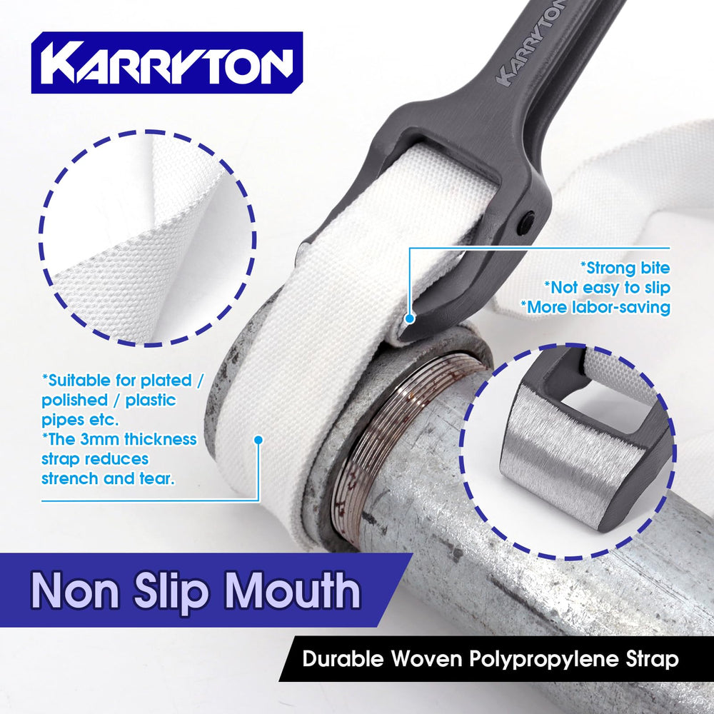 KARRYTON strap wrench grips up to 12-inch diameter objects safely
