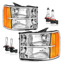 KarSpareHub headlight assembly, 07-13 Sierra 1500, driver side, chrome housing for clear nighttime visibility.