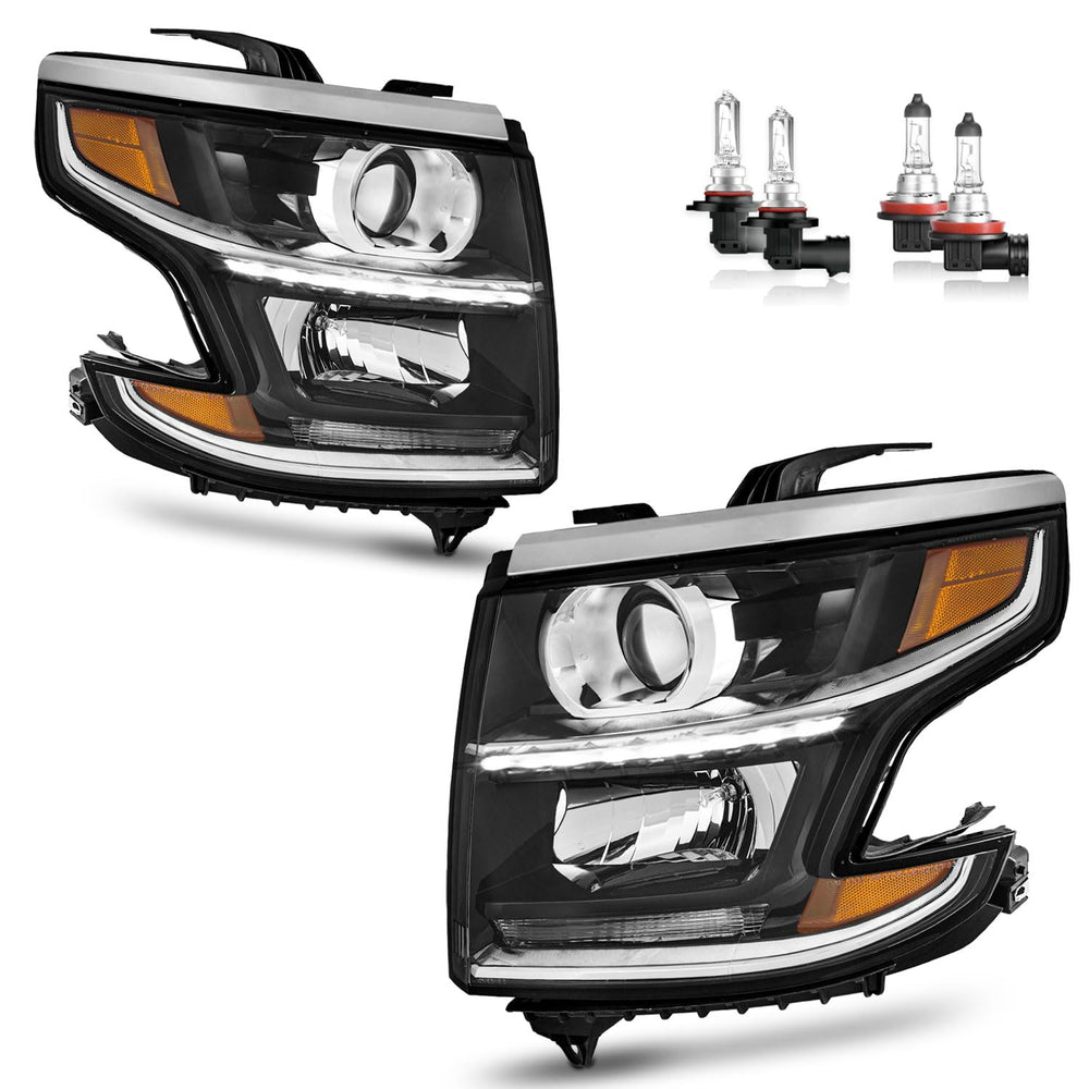 KarSpareHub LED DRL projector headlights, driver-side view for Tahoe/Suburban.