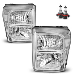 KarSpareHub headlights with bulbs, driver-side view, compatible with 2011-2016 Ford Super Duty for clear night lighting.