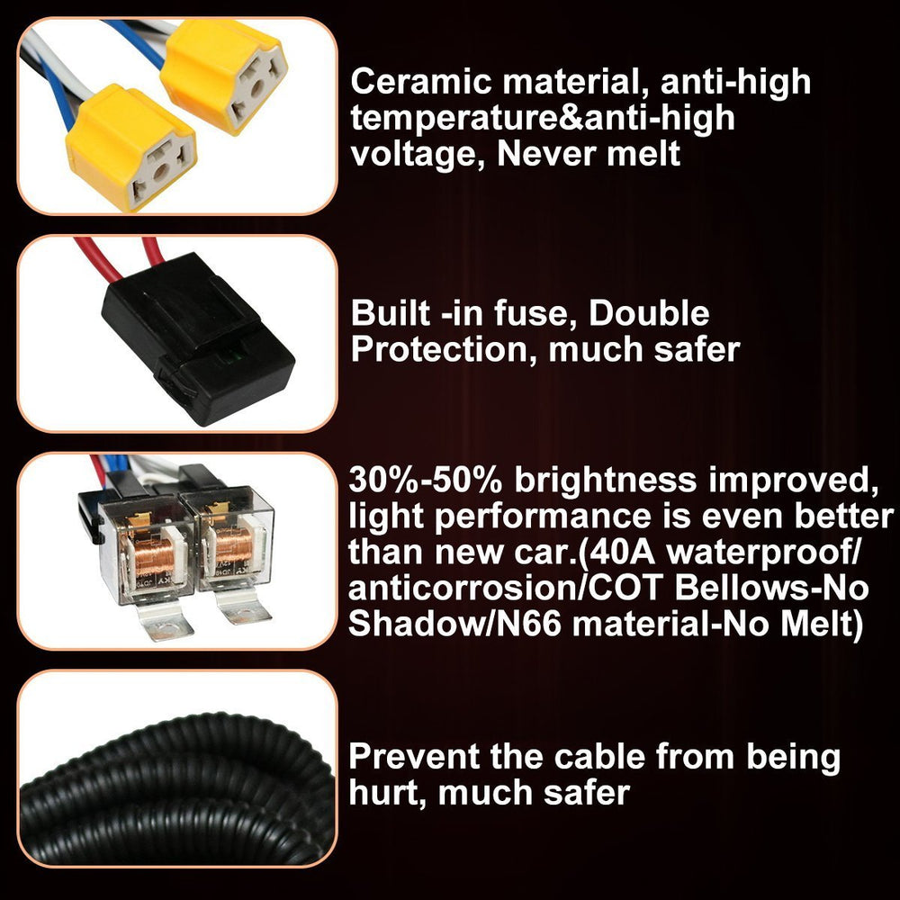 KASLIGHT H4 relay harness compatibility note highlights versatile vehicle fitment.
