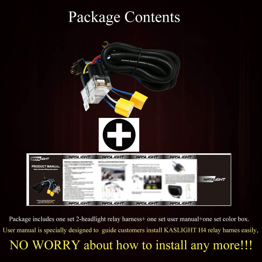 KASLIGHT H4 relay harness wiring pigtail with connectors ensures stable power.