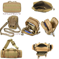 Katadem tactical waist bag with shoulder straps for hands-free carry.