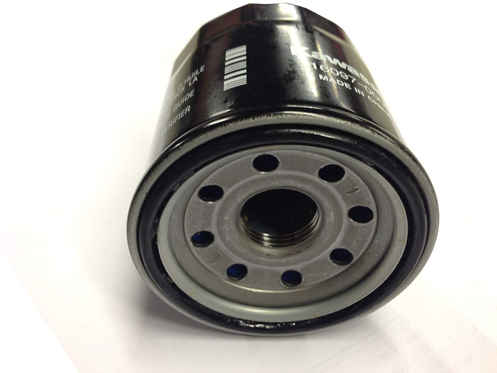 Kawasaki oil filter 16097-0008 side view, compact OEM design for easy replacement.