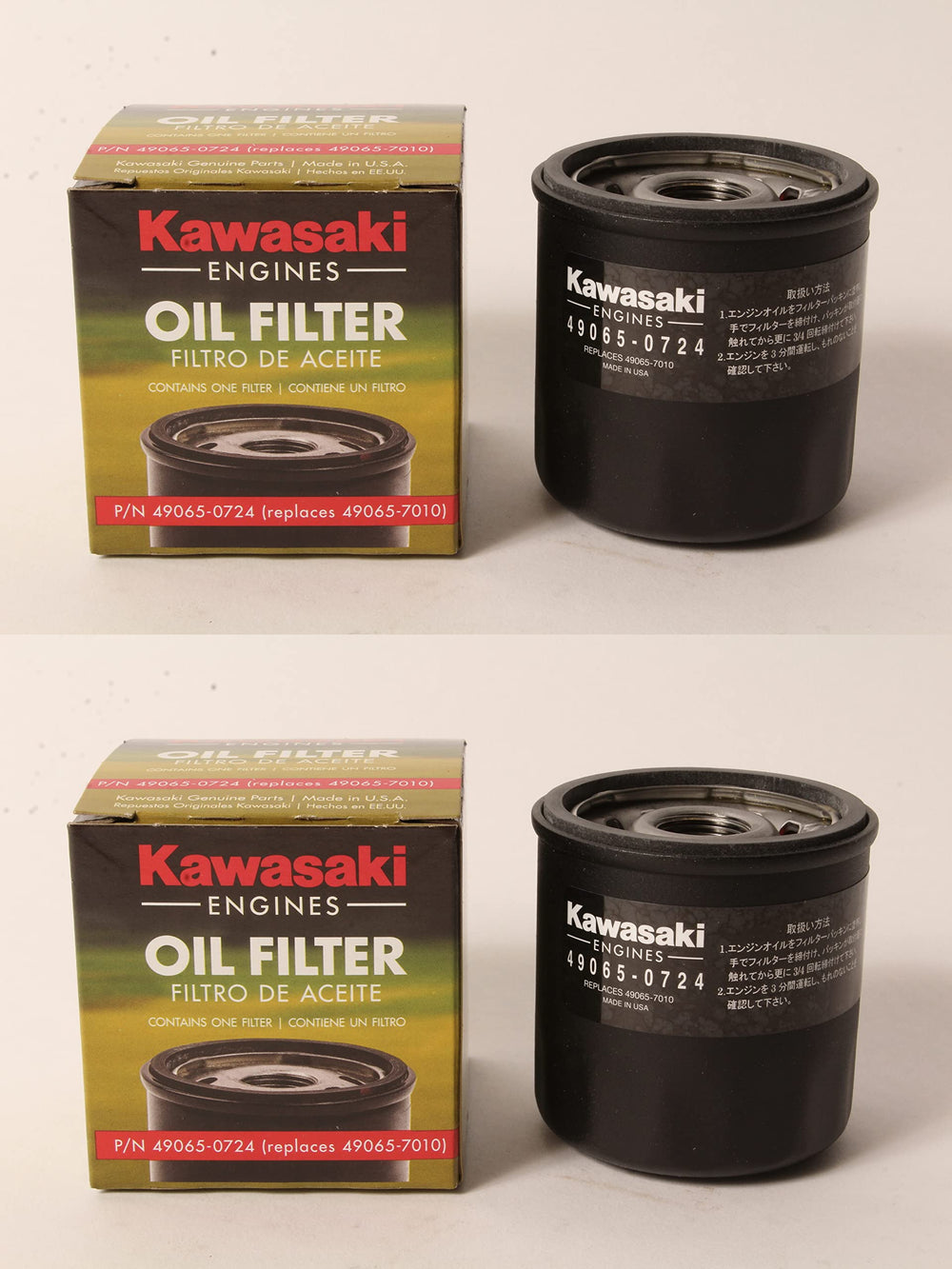 Kawasaki OEM 49065-0724 oil filter fits 49065-7010 engines.
