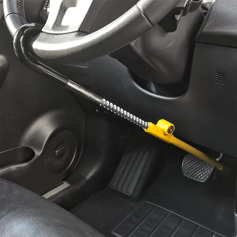 Easy installation process secures steering wheel and brake pedal quickly.