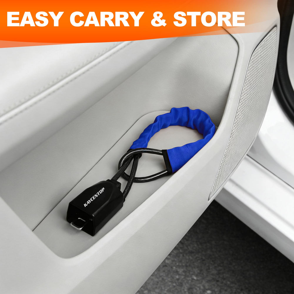 KayCENTOP blue side-view steering lock, compact design for portable security.