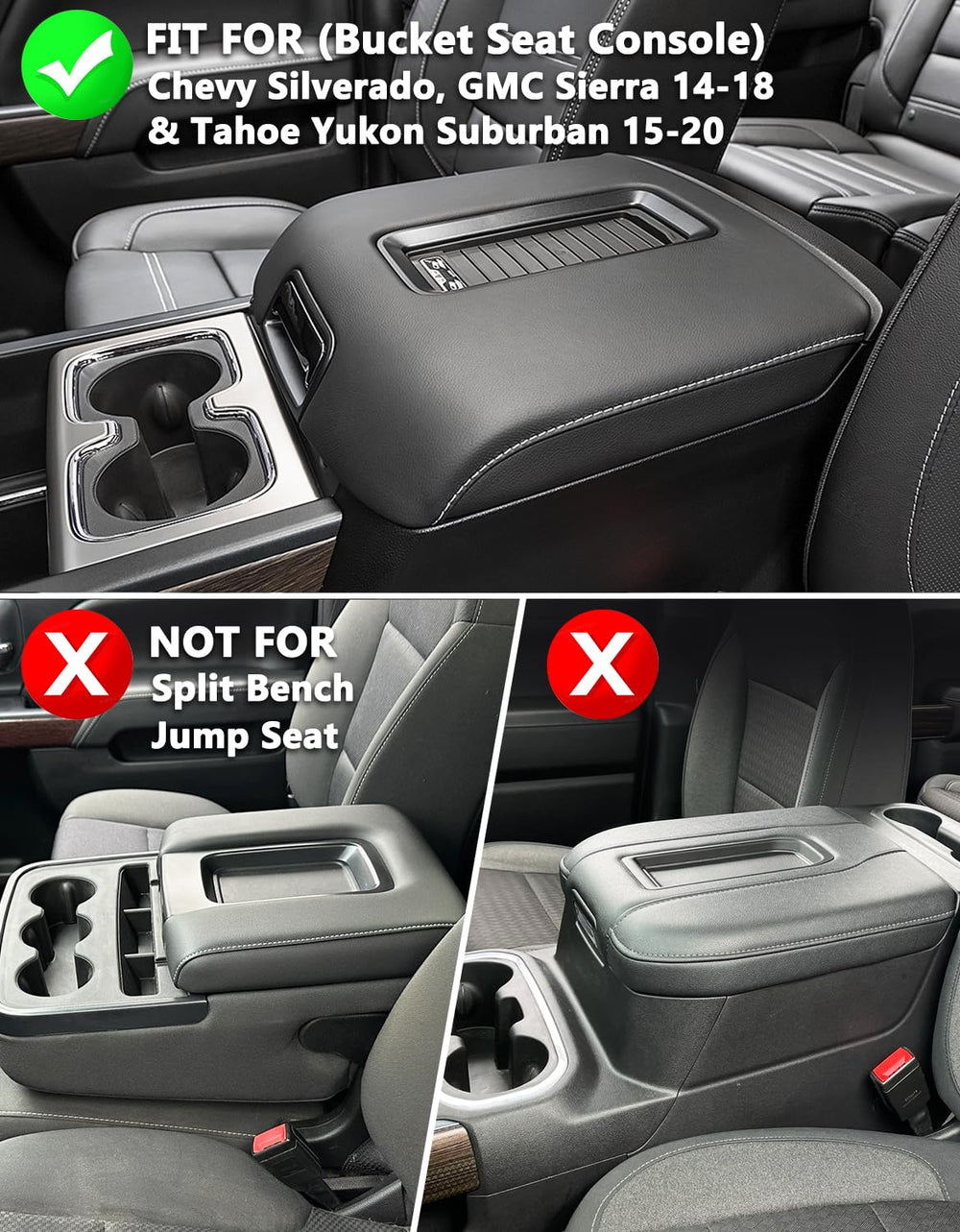 KBH center console armrest cover for GMC Sierra adds soft vinyl feel and elbow support