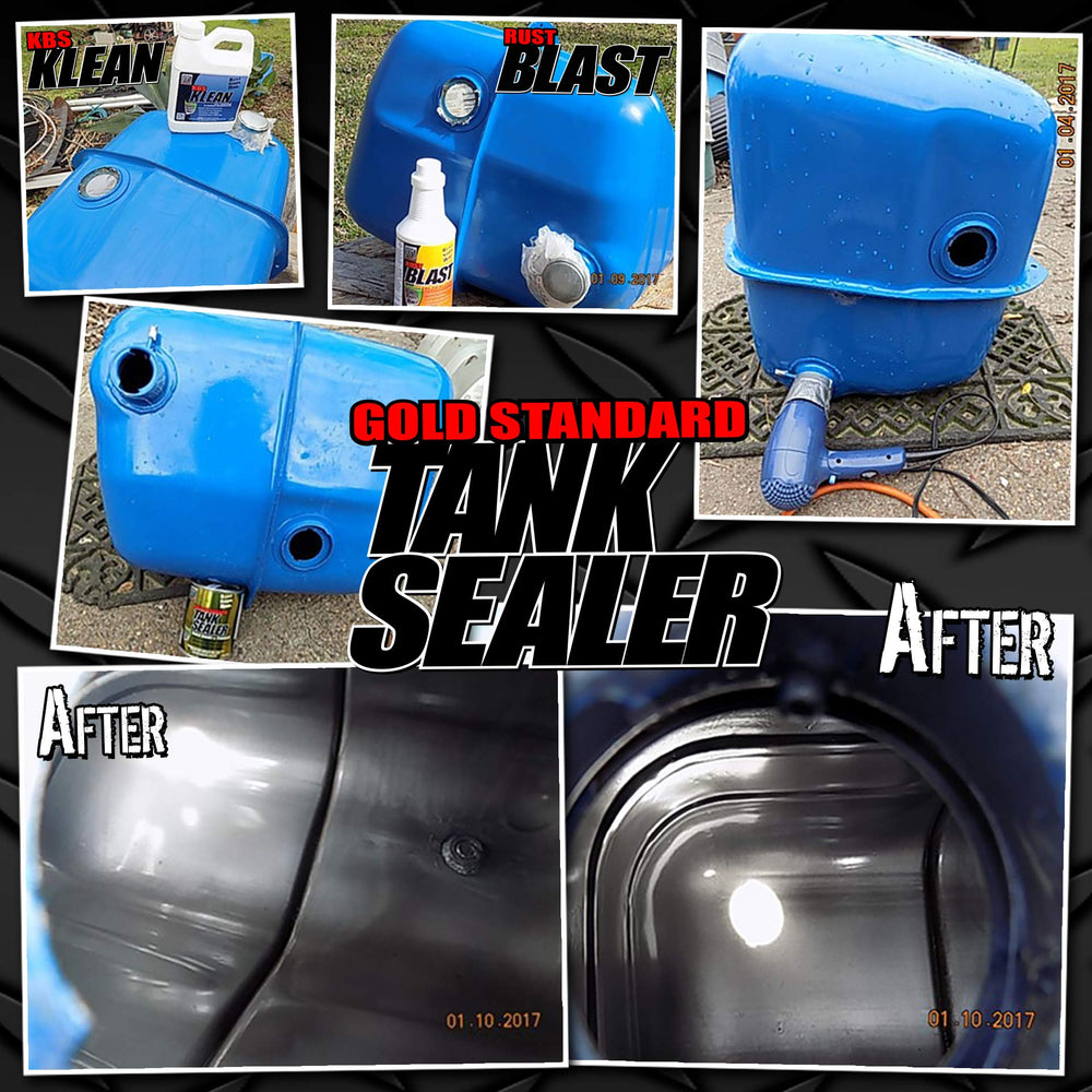 KBS Coatings Cycle Tank Sealer Kit contents laid out for efficient rust prep and sealing