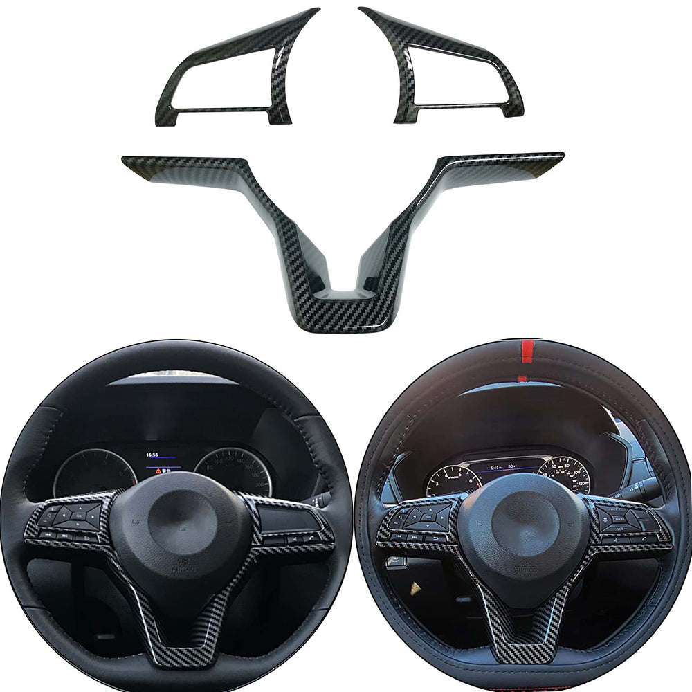 KEALAS carbon fiber steering wheel cover updates the cabin with a sportier look for Leaf and Kicks.