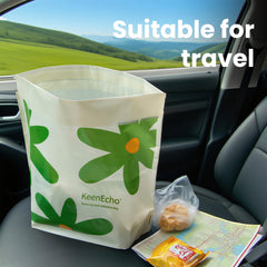 KeenEcho stick-on and stand design keeps trash organized in cars.