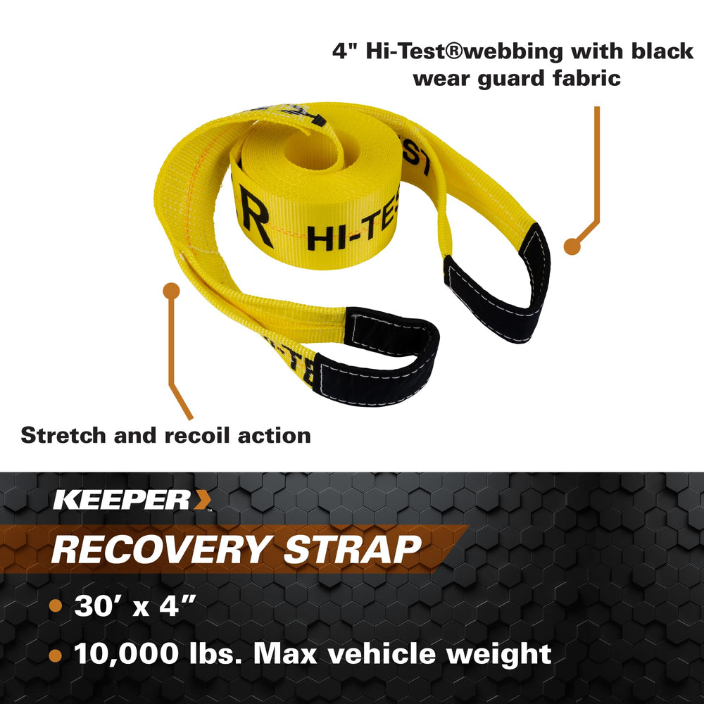 Keeper recovery strap in use on vehicles demonstrates reliable recovery options.