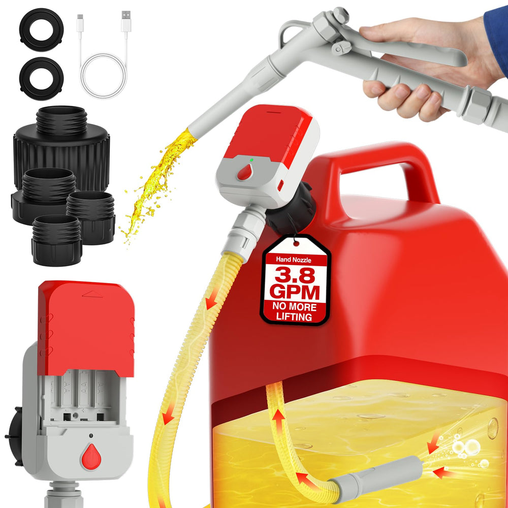 Keimi portable fuel transfer pump with hand-trigger nozzle for precise, quick fueling at home