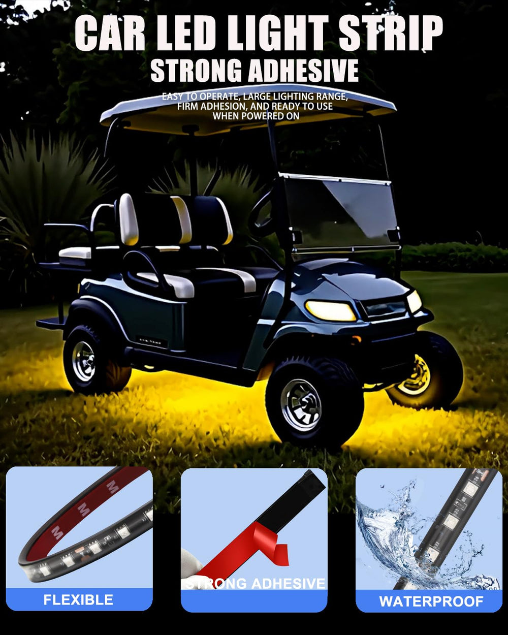 Keiurot amber LED strip front grille accent adds a distinctive look while driving.