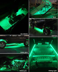 Keiurot green LED strip for motorcycle ambience, flexible and UV resistant.