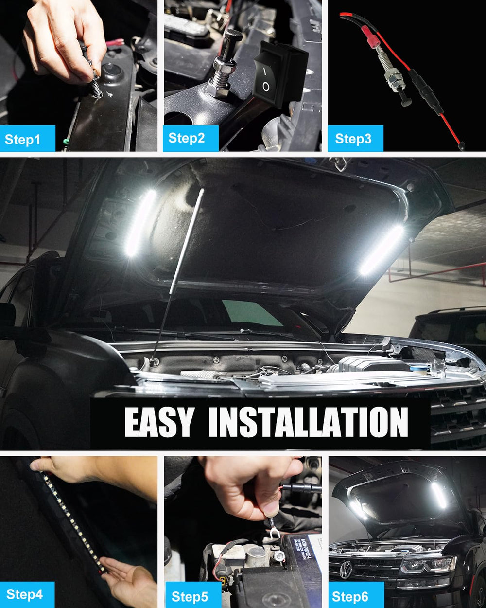 Keiurot LED strip installation with wiring options for flexible placement.
