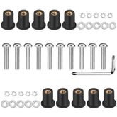 Kekykm headlight nacelle well nuts kit laid out for Harley Touring, ready to install