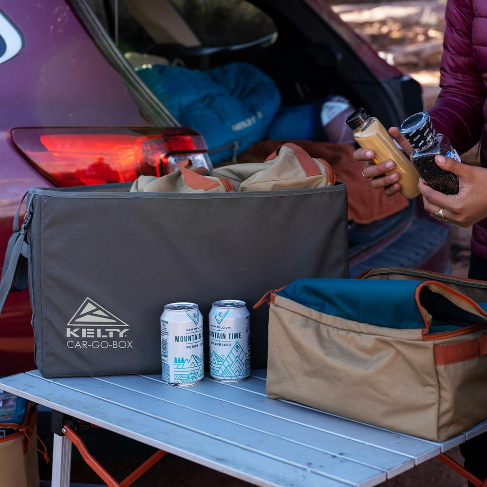 Kelty Car-Go-Box tote style carry enables easy transport.
