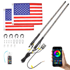 KEMIMOTO 2pc 3ft Bluetooth whip lights mounted on side-by-side for enhanced daytime visibility.