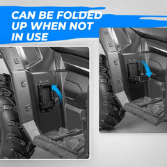 KEMIMOTO foot rest folded for compact storage after muddy rides