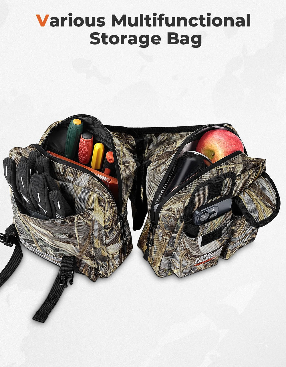 KEMIMOTO ATV tank bag external pockets for water bottles and accessories