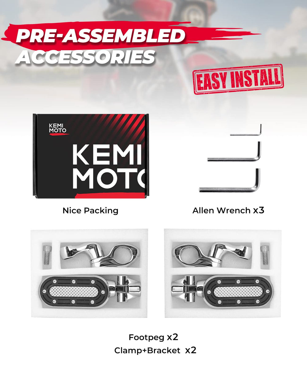 KEMIMOTO bike fitment image highlighting compatibility with 1-1/4 inch guards