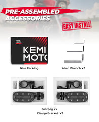 KEMIMOTO black finish engine guard peg profile on Harley touring bike.