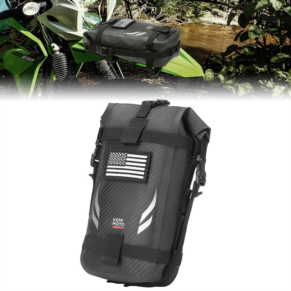 KEMIMOTO dirt bike fender tool bag on fender keeps essentials dry on rides.
