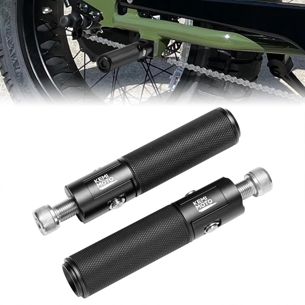 KEMIMOTO folding foot pegs with universal M12 fit for quick mounting.