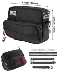Kemimoto handlebar tool bag with straps and buckle for secure fastening.