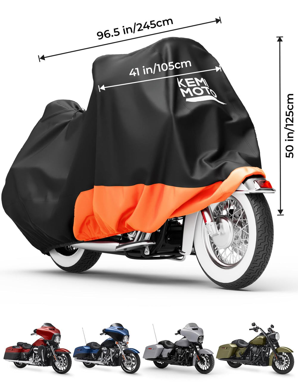 KEMIMOTO 420D Oxford fabric cover on touring motorcycle resists rain