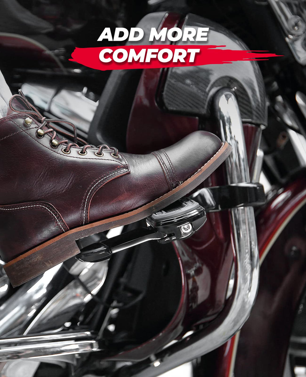 KEMIMOTO highway pegs mounted on the right side of a 1.25" engine guard for balance and comfort.