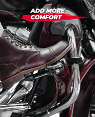 KEMIMOTO highway pegs mounted on the right side of a 1.25" engine guard for balance and comfort.