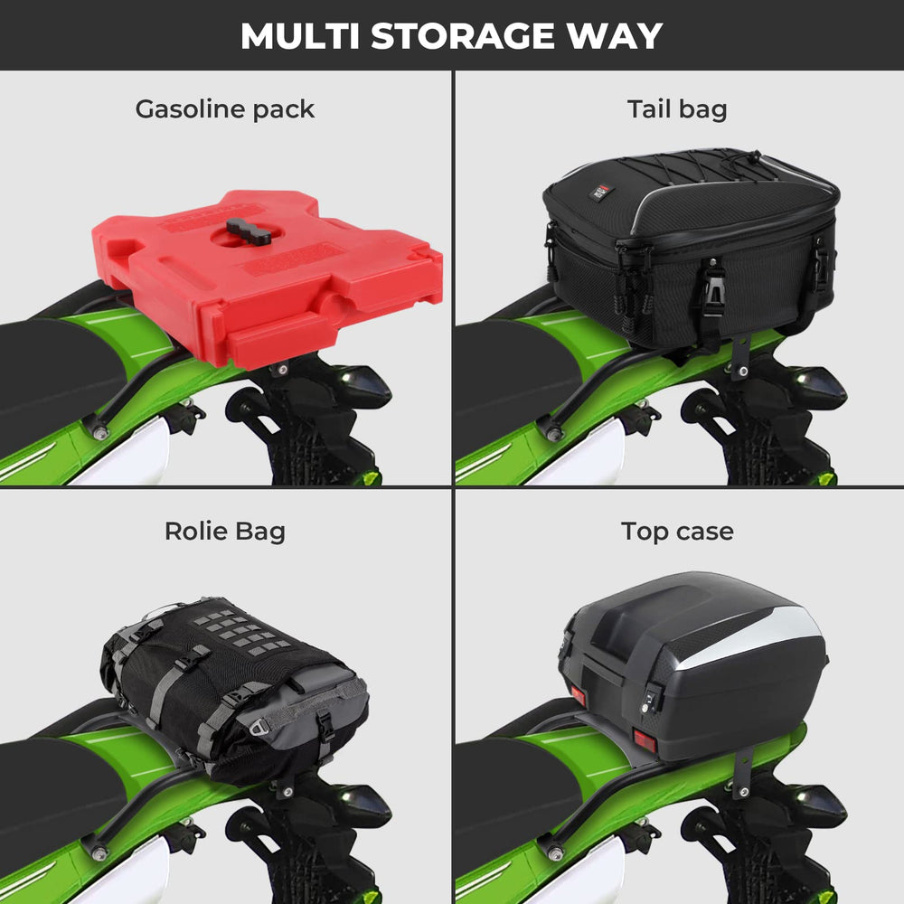 KEMIMOTO rear rack tail mounting on KLX300SM for secure cargo